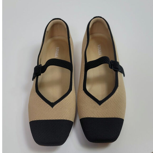 VIVAIA Square-Toe Mary-Jane (Margot Mary-Jane) in Nude Peach/Black, sz 41.5/10 - Picture 3 of 15
